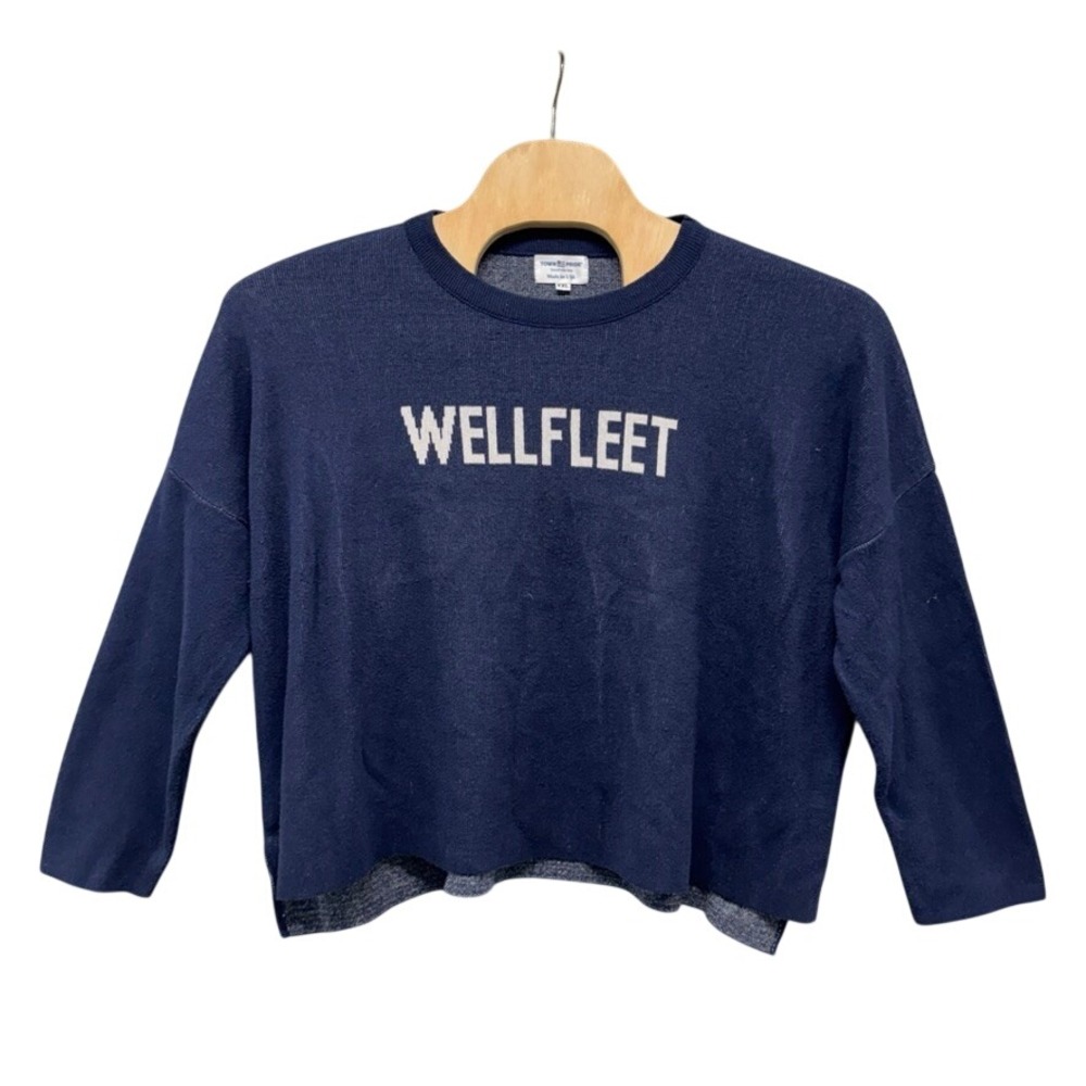 Town Pride Wellfleet Oyster Knit Sweater Navy Blue XXL Made in USA Boxy Crop